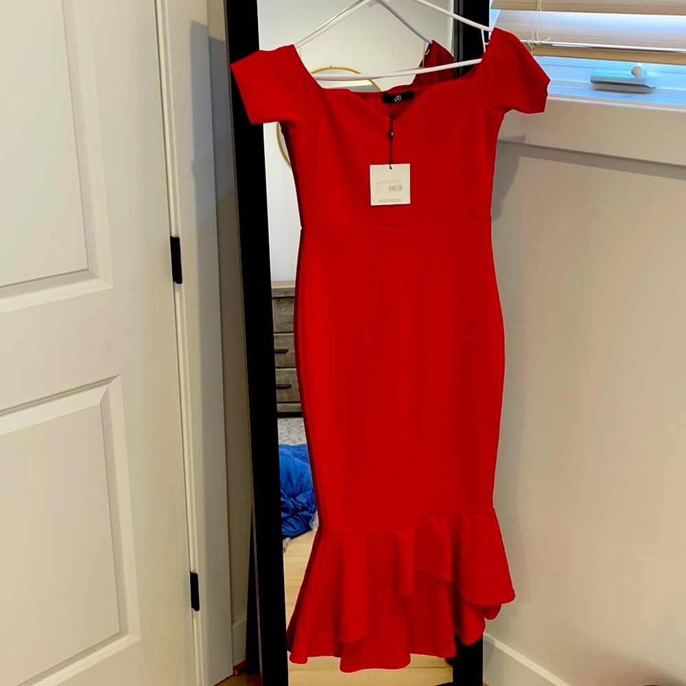 Off the shoulder Midi cocktail dress